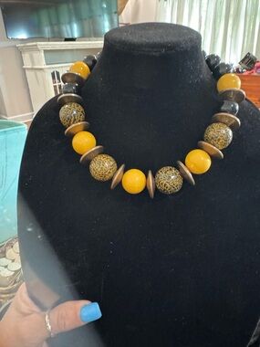 Bold Yellow and Brown Statement Bead Necklace - Women Jewelry